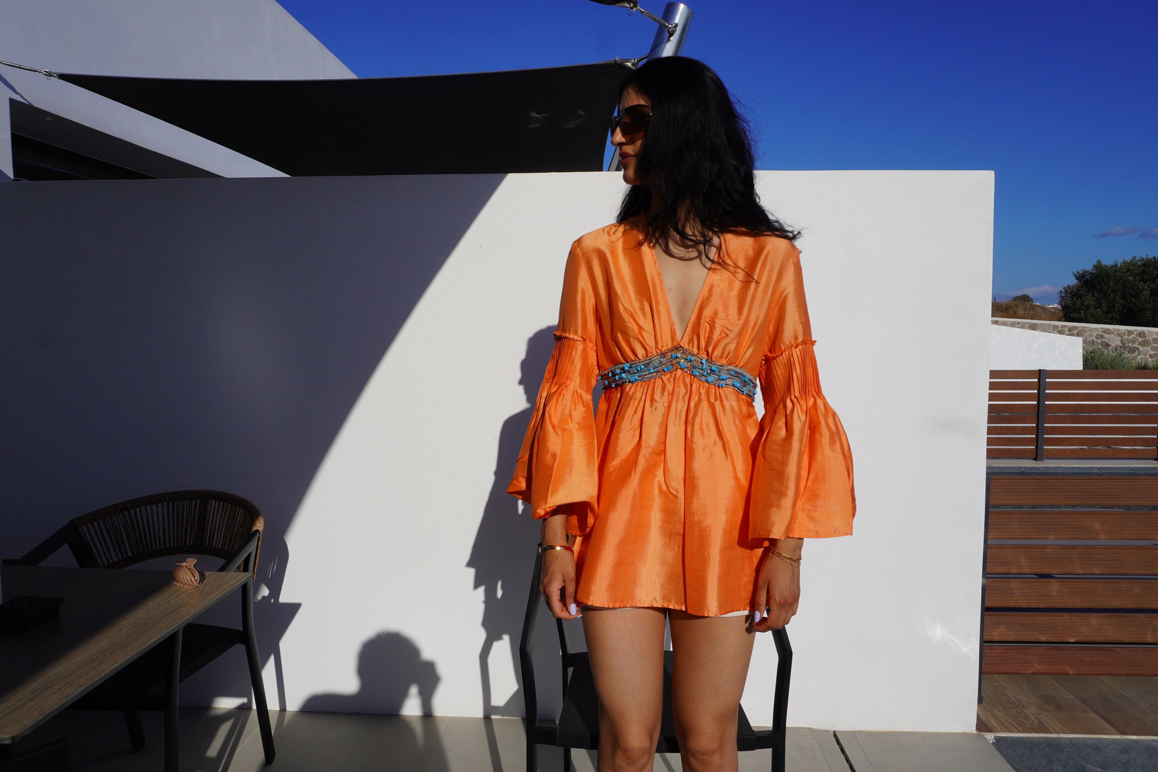 Roberto Cavalli Embellished Silk Bell Sleeve Tunic