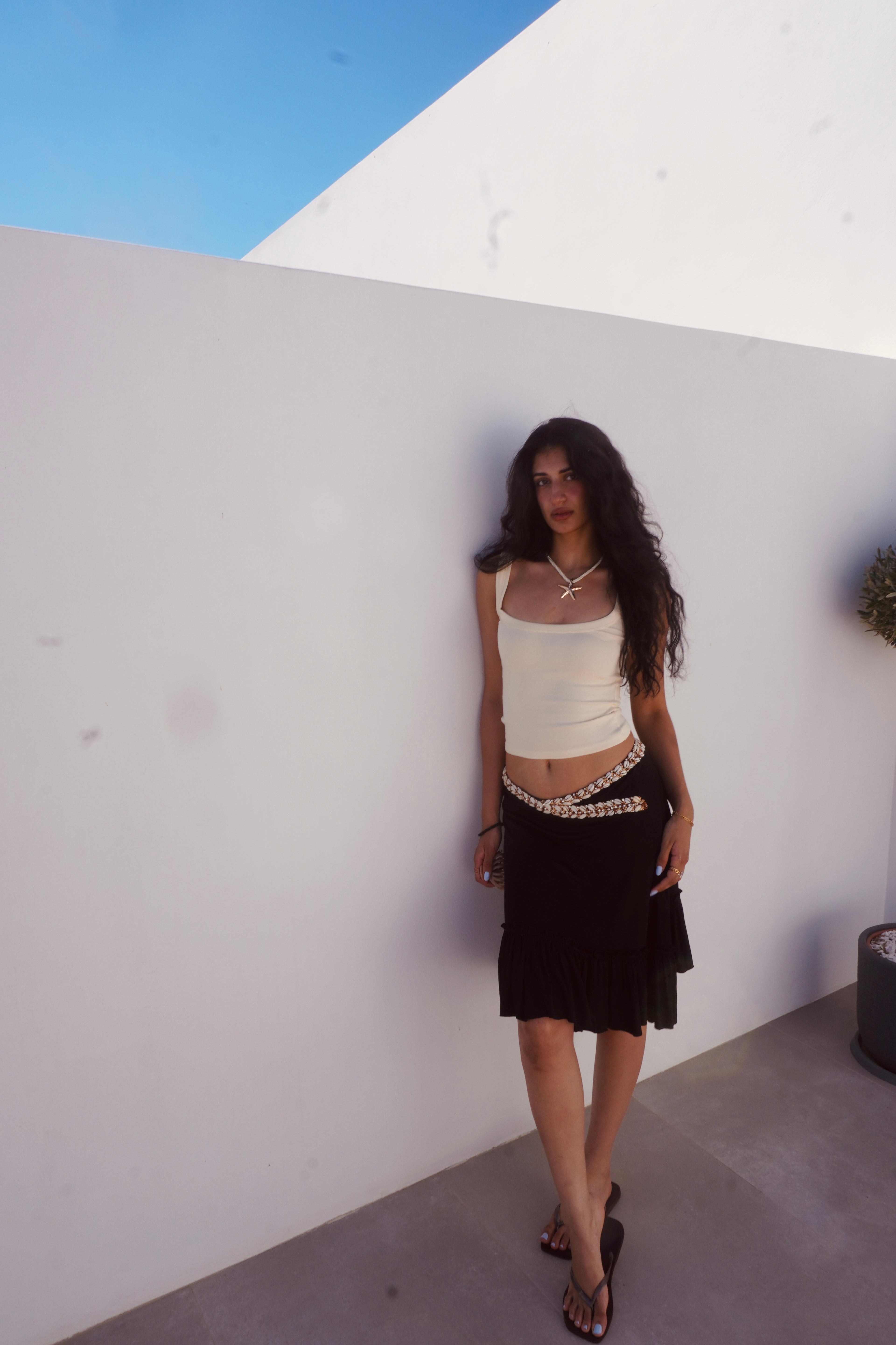 Roberta Scarpa Seashell Embellished Asymmetrical Ruffle Skirt