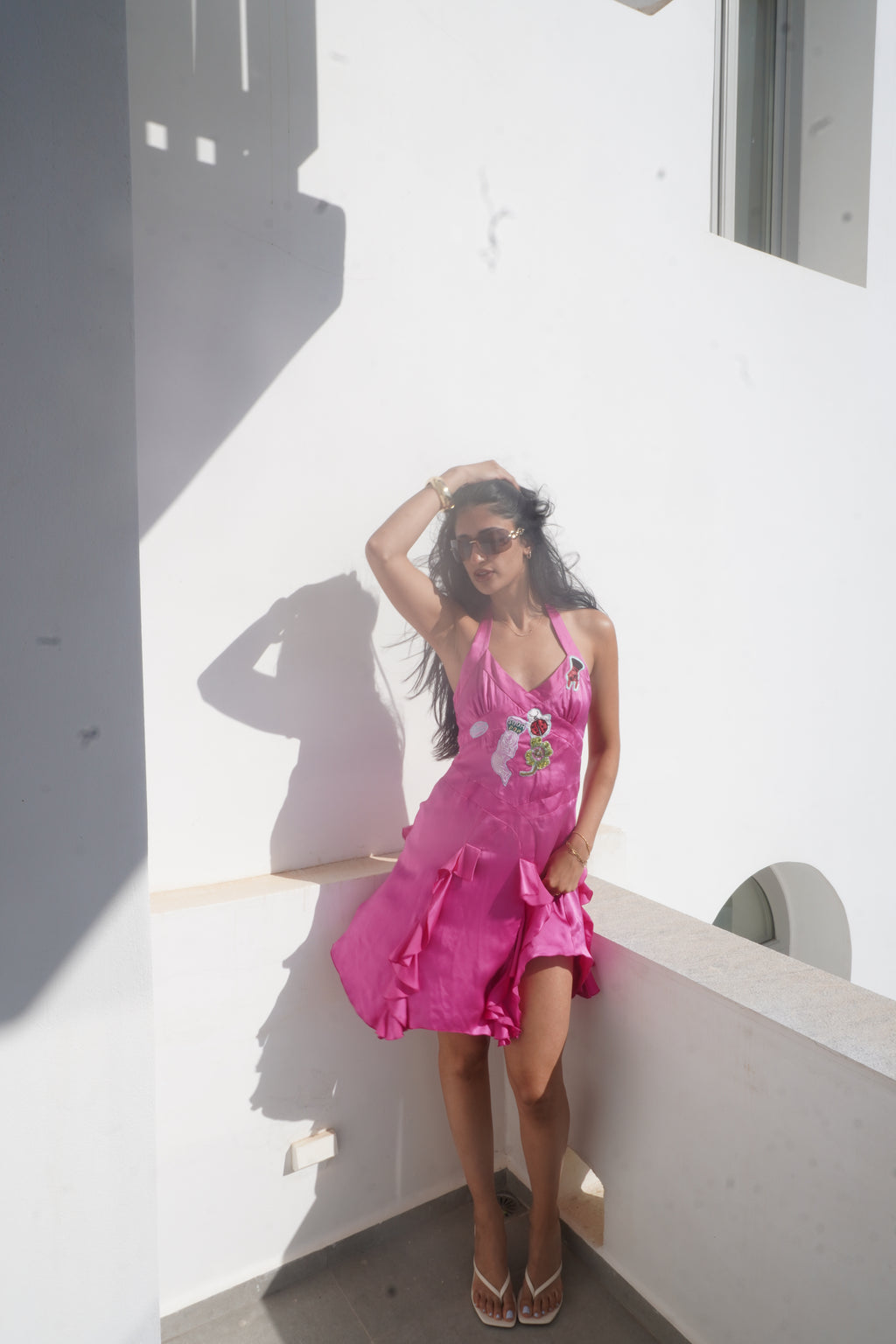 Huevo Blanco Hand-Embroidered Halter Dress