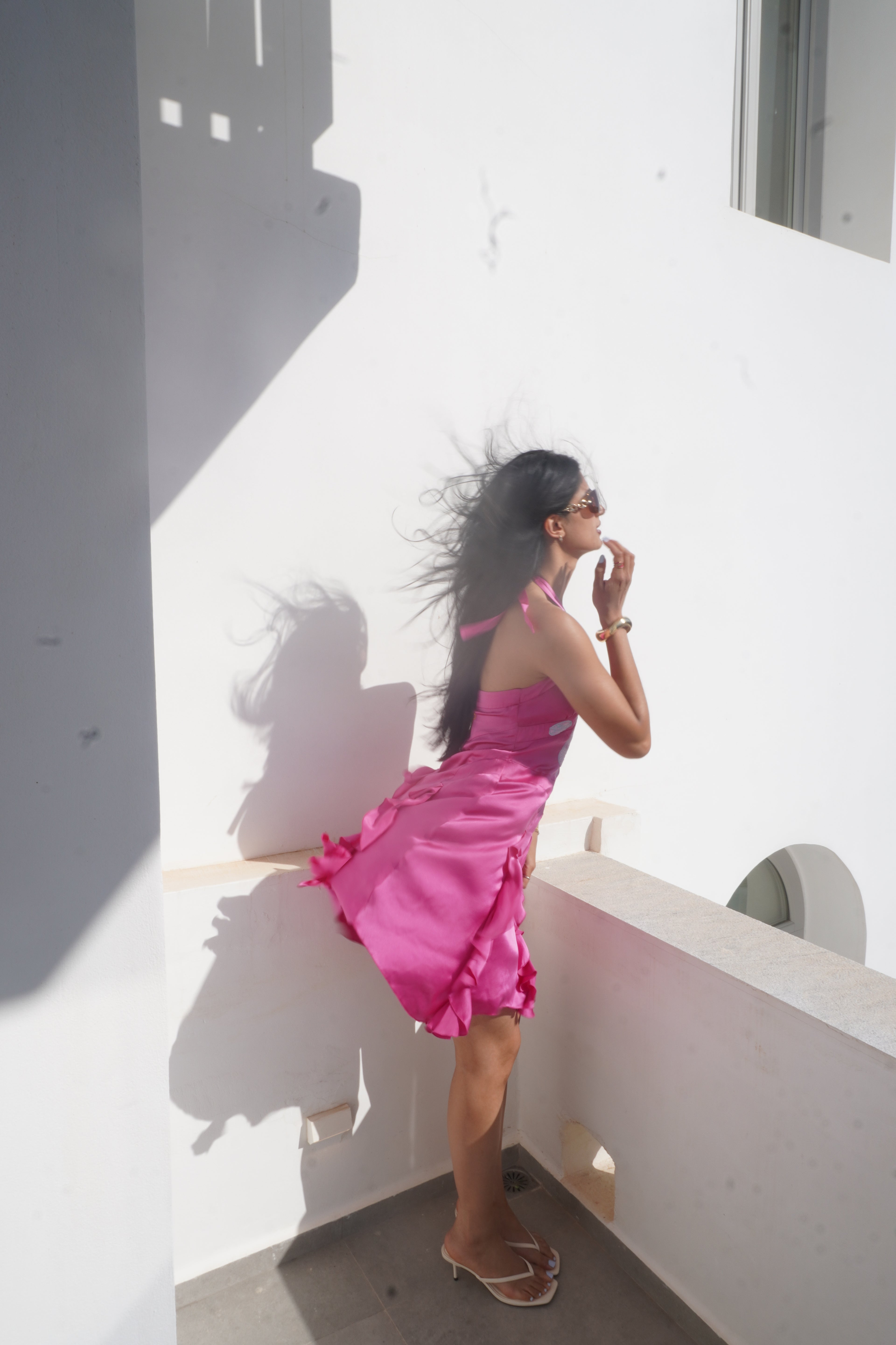 Huevo Blanco Hand-Embroidered Halter Dress