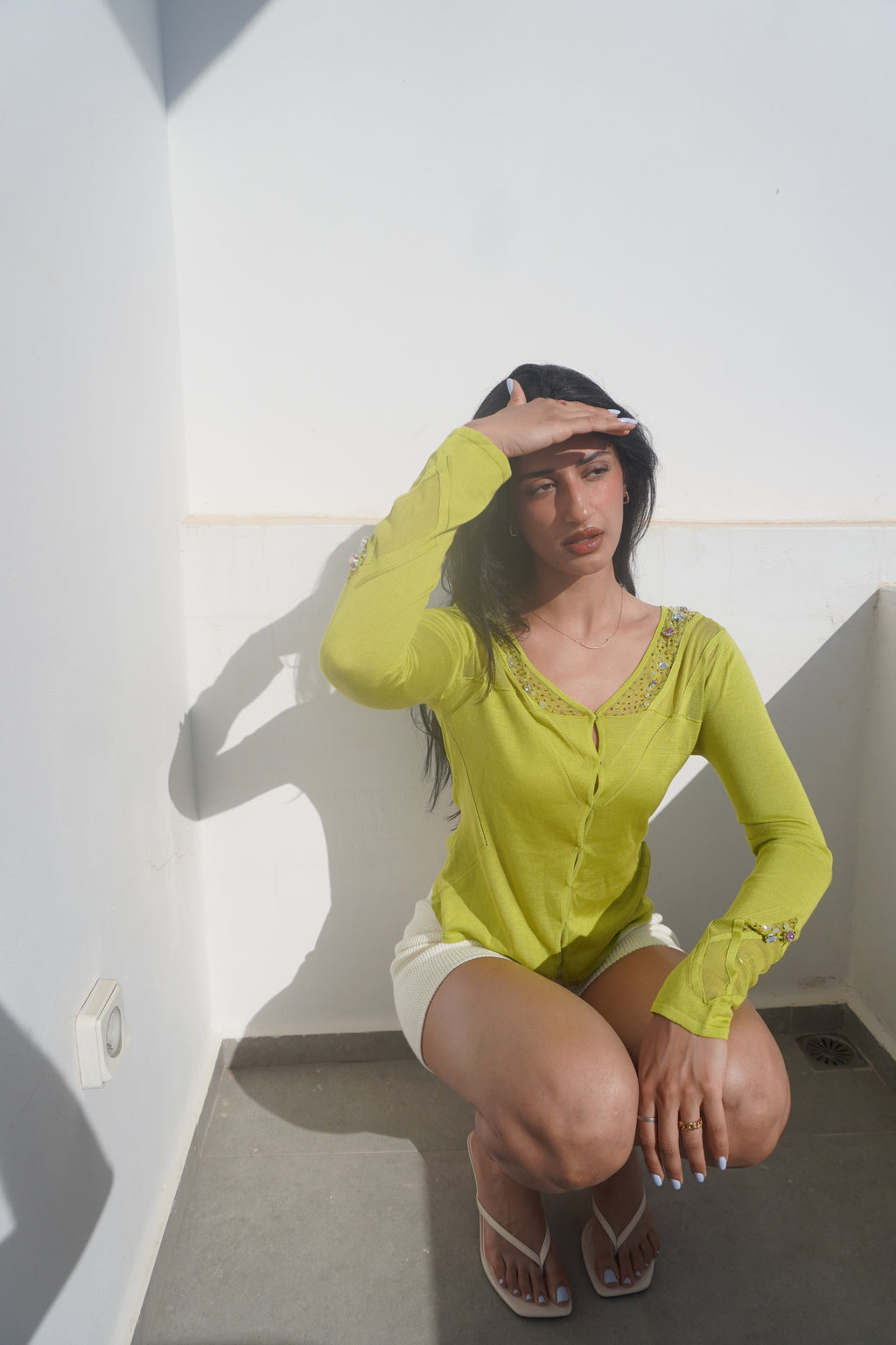 Roberto Scarpa Lime Rhinestone Mesh Cardigan