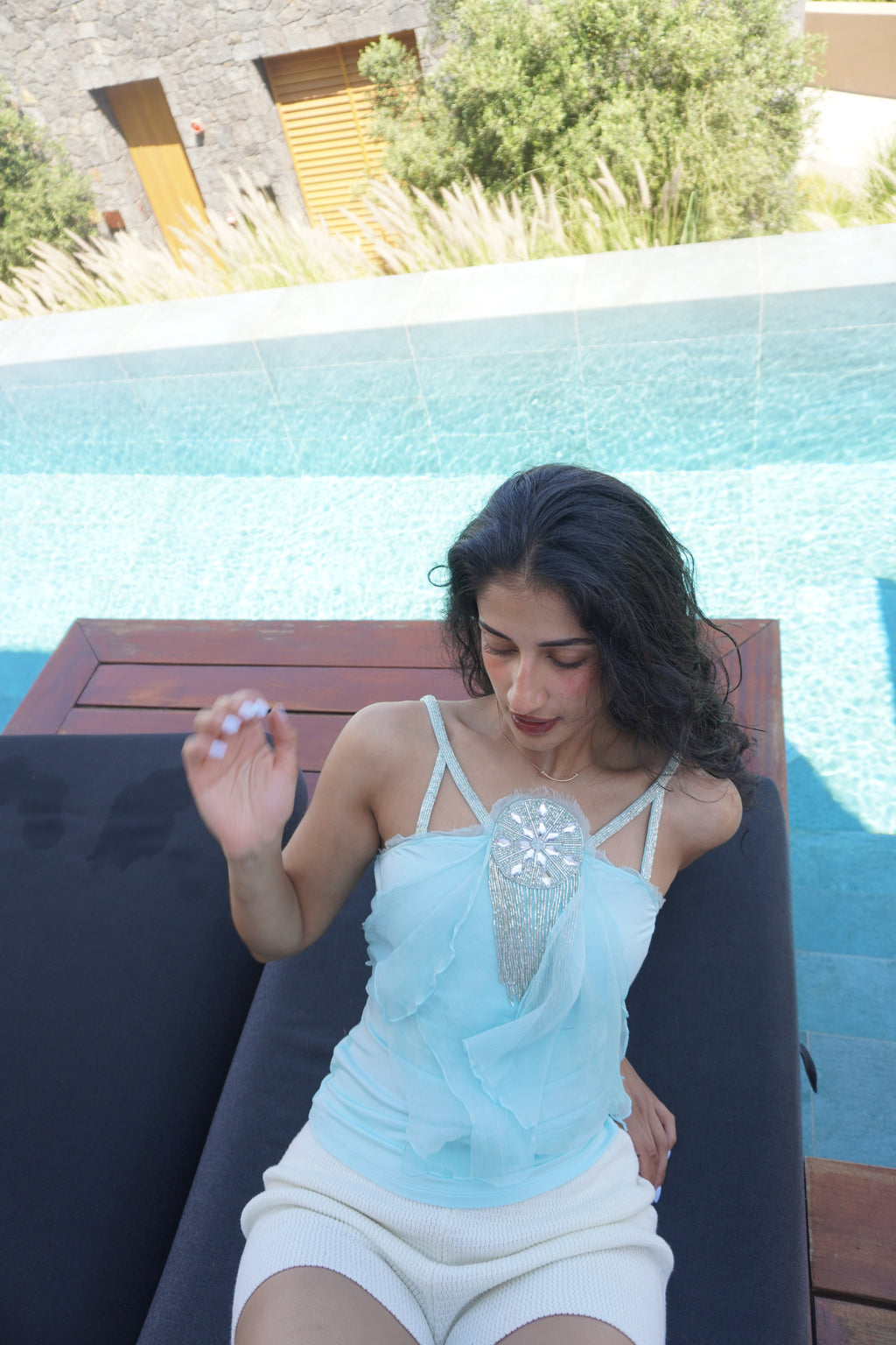 Roberto Scarpa Embellished Chiffon Halter Top