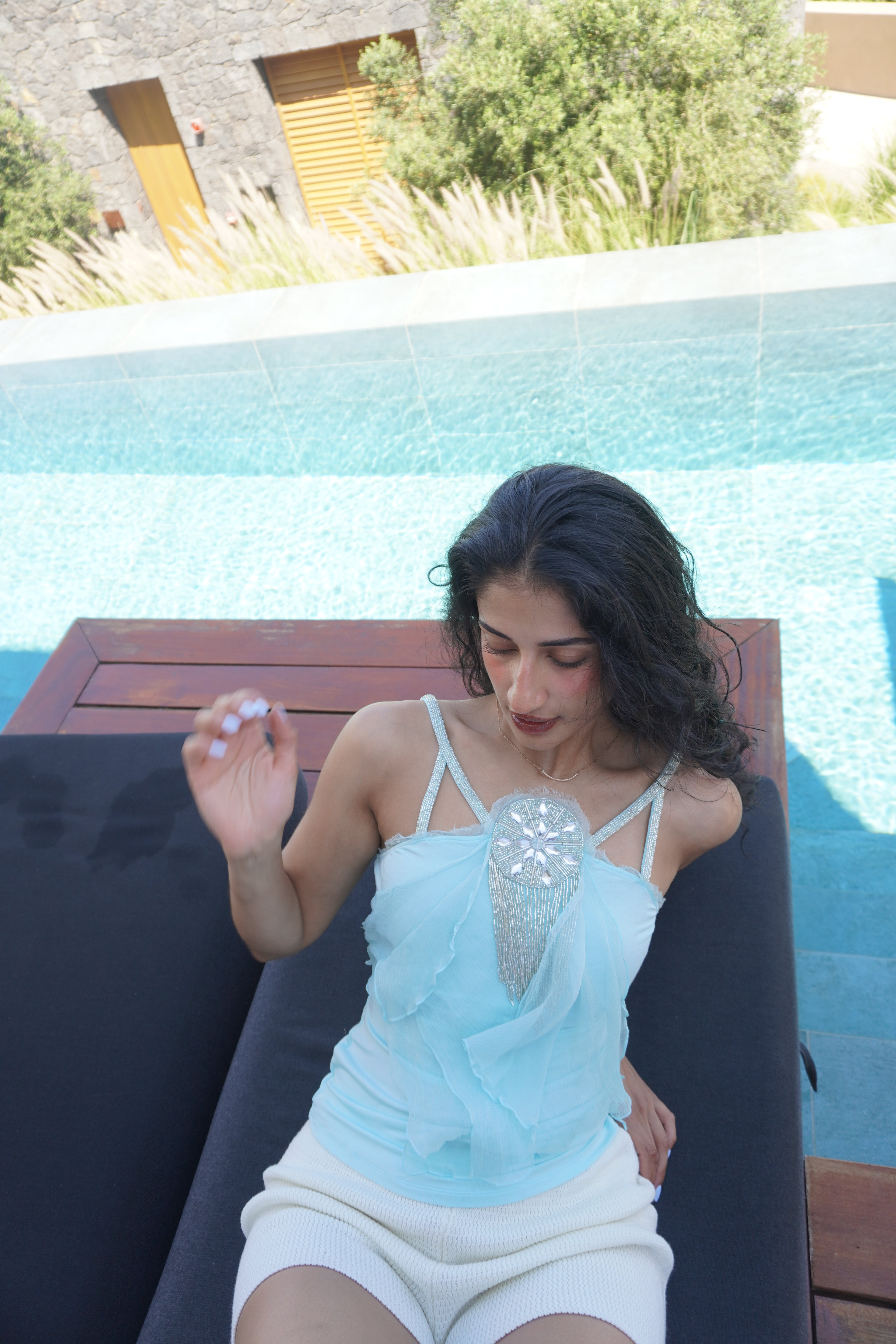 Roberto Scarpa Embellished Chiffon Halter Top