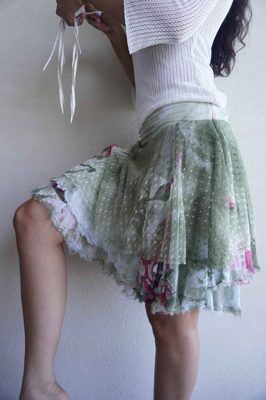 Roberto Scarpa Handcrafted Italian Floral Mesh Skirt