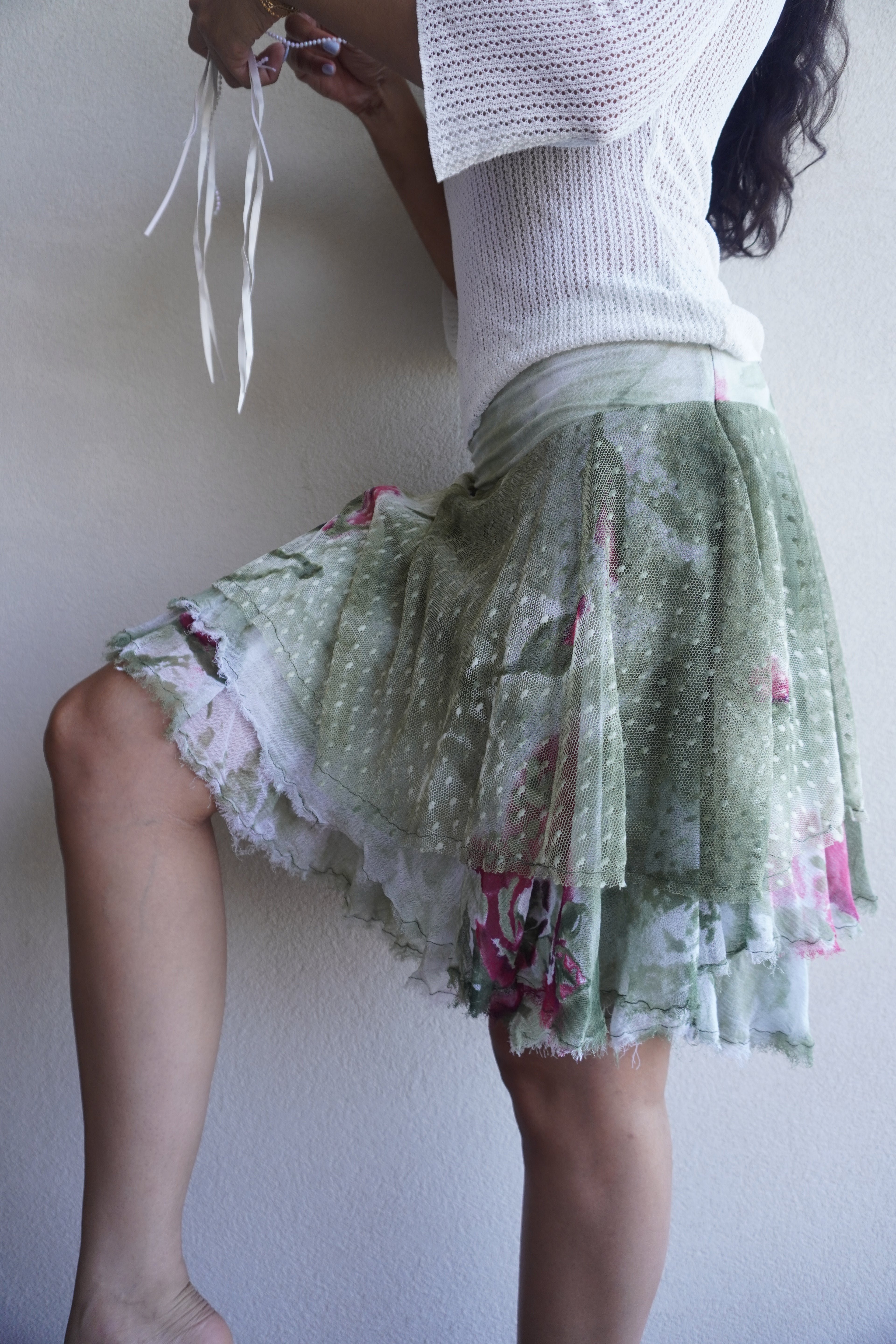 Roberto Scarpa Handcrafted Italian Floral Mesh Skirt