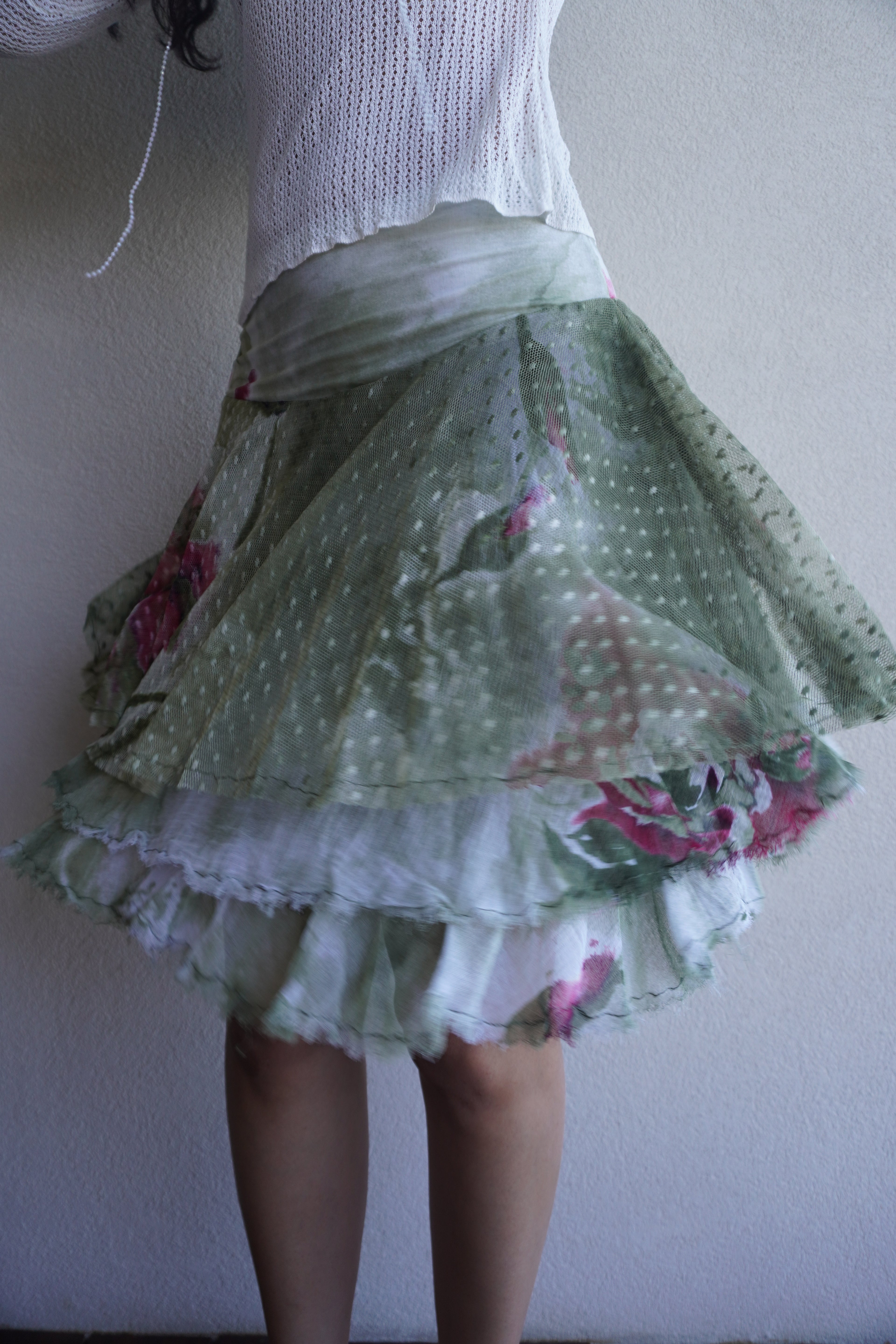 Roberto Scarpa Handcrafted Italian Floral Mesh Skirt