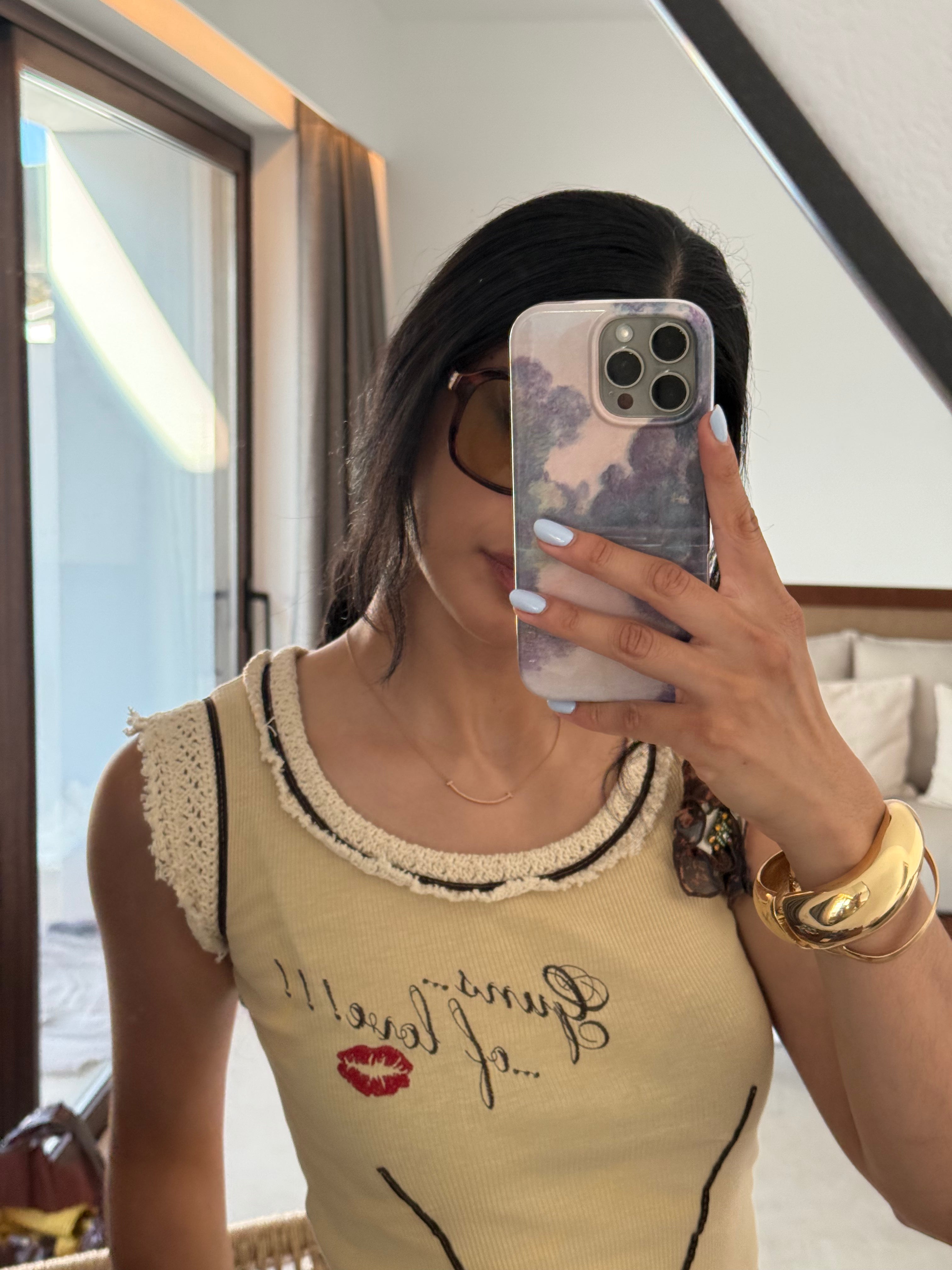 Huevo Blanco Hand-Embroidered Knit Top