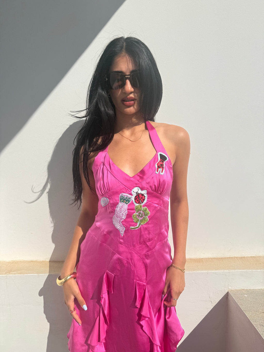 Huevo Blanco Hand-Embroidered Halter Dress