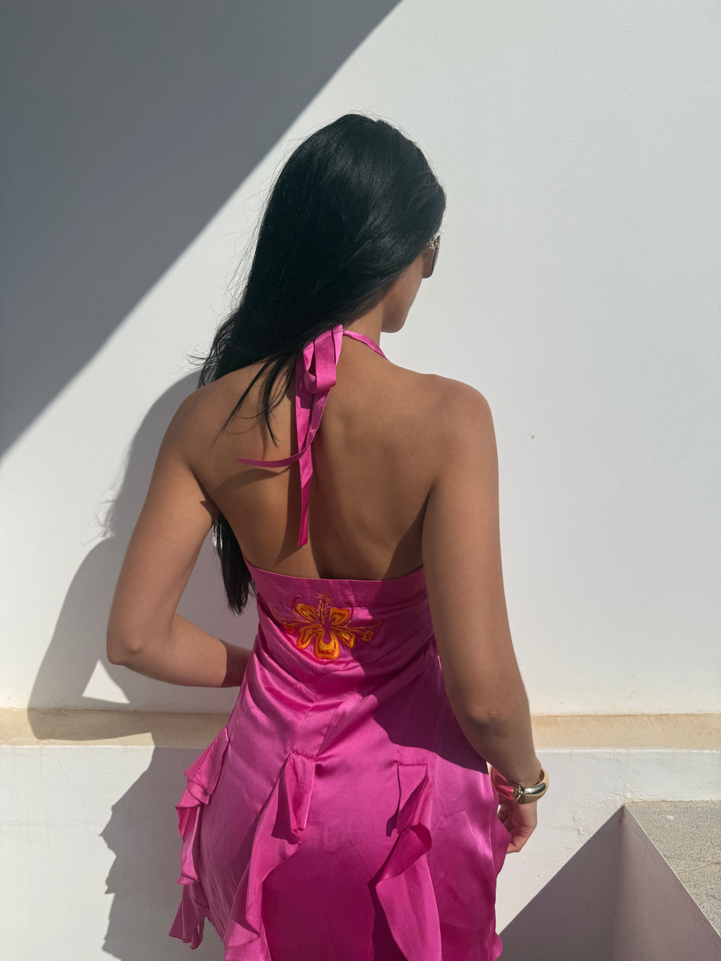 Huevo Blanco Hand-Embroidered Halter Dress