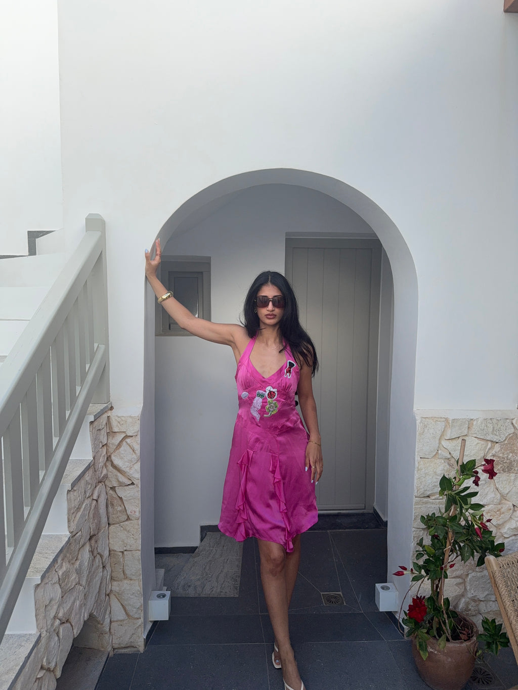 Huevo Blanco Hand-Embroidered Halter Dress